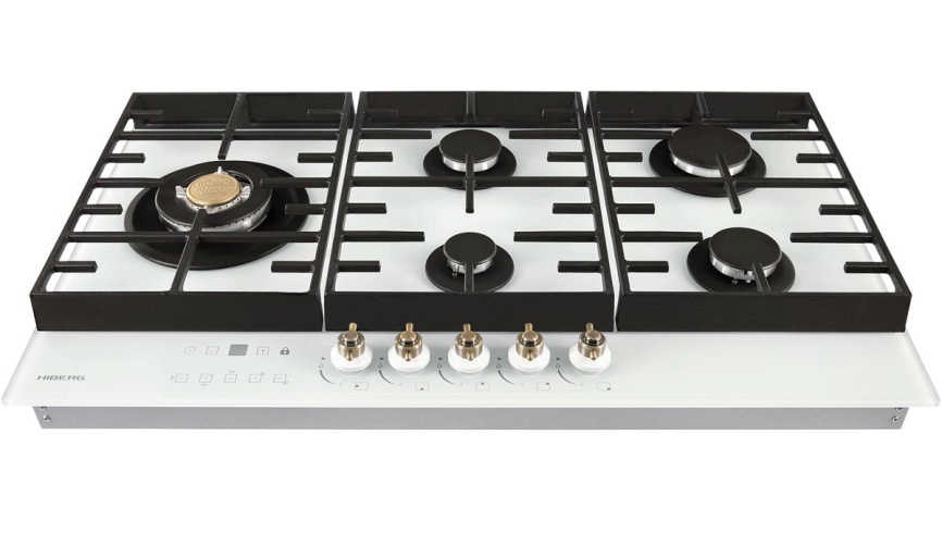 Газовая варочная панель Hiberg VM 9155 W 87 см, 5 конфорок, белый фото 4
