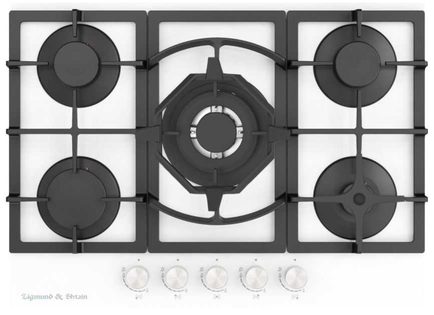Газовая варочная панель Zigmund & Shtain M 26.7 W 69 см, 5 конфорок электроподжиг газконтроль, белый фото 1