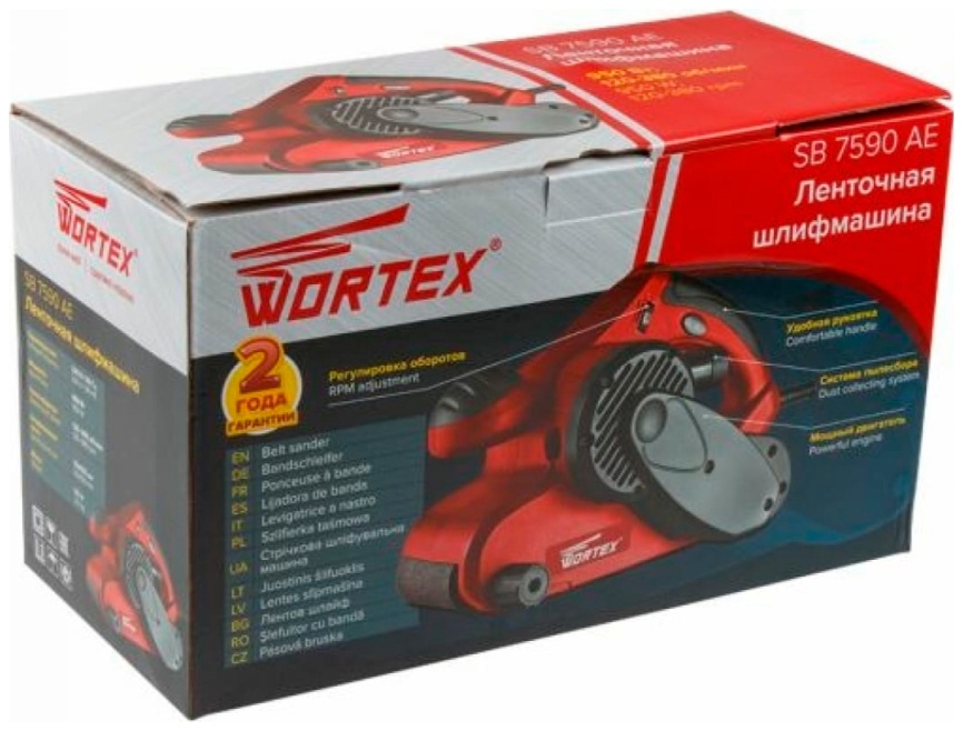 Ленточная шлифмашина Wortex SB 7590 AE в кор., 950 Вт, лента 76х533 мм, регул. об. (SB7590AE01321) фото 5