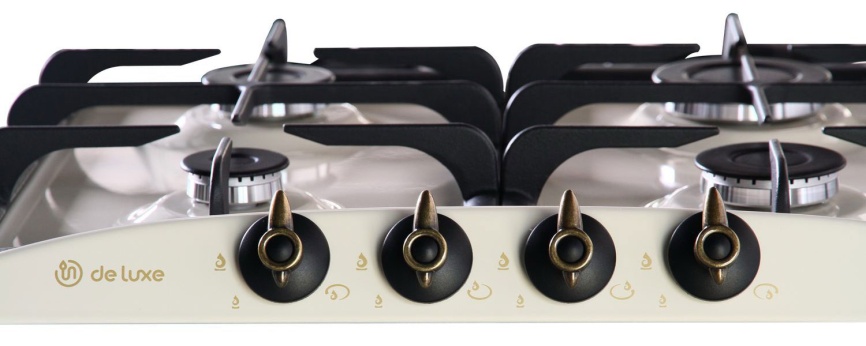 Газовая варочная панель De luxe 5840.00 гмв - 058ЧР 58 см, 4 конфорки электроподжиг газконтроль, топленое молоко фото 3