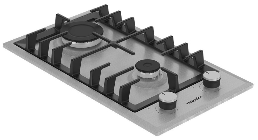 Газовая варочная панель Hotpoint HGMT 321 IX 28 см, 2 конфорки электроподжиг газконтроль, серебристый фото 2