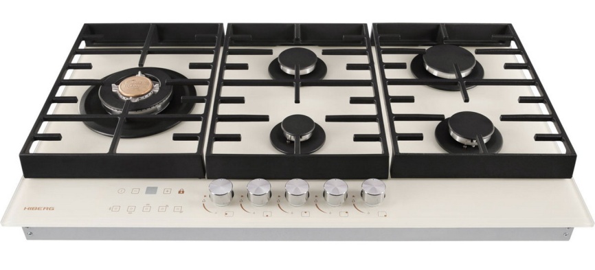 Газовая варочная панель Hiberg VM 9155 Y 87 см, 5 конфорок электроподжиг газконтроль, бежевый фото 4