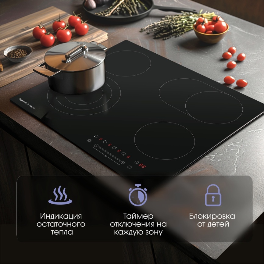 Электрическая варочная панель Zigmund & Shtain CN 38.6 B 59 см, 4 конфорки стеклокерамика, черный фото 11