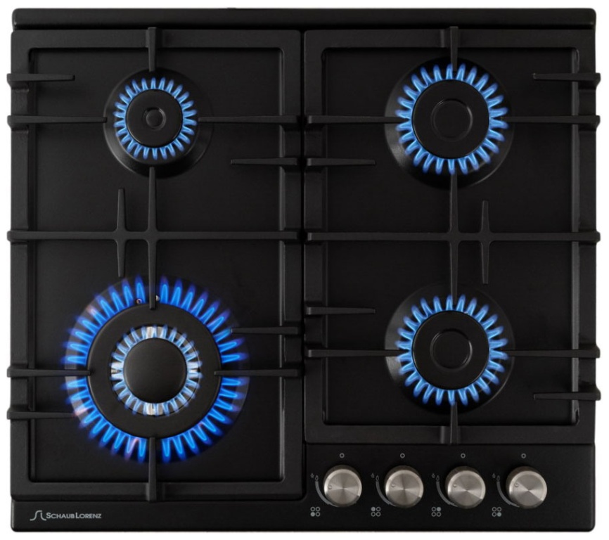 Газовая варочная панель Schaub Lorenz SLK GS6511 58 см, 4 конфорки электроподжиг, черный фото 1