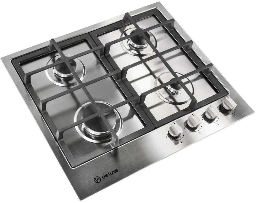 Газовая варочная панель De luxe TG4 750231 F- 070 60 см, 4 конфорки электроподжиг газконтроль, серебристый фото 2