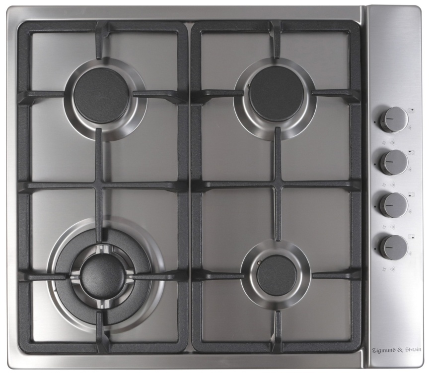 Газовая варочная панель Zigmund & Shtain GN 98.61 S 58 см, 4 конфорки электроподжиг газконтроль, серебристый фото 1