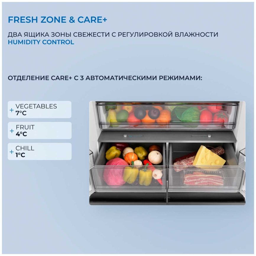 Многокамерный холодильник Zugel ZRCD430B No frost, черный фото 5