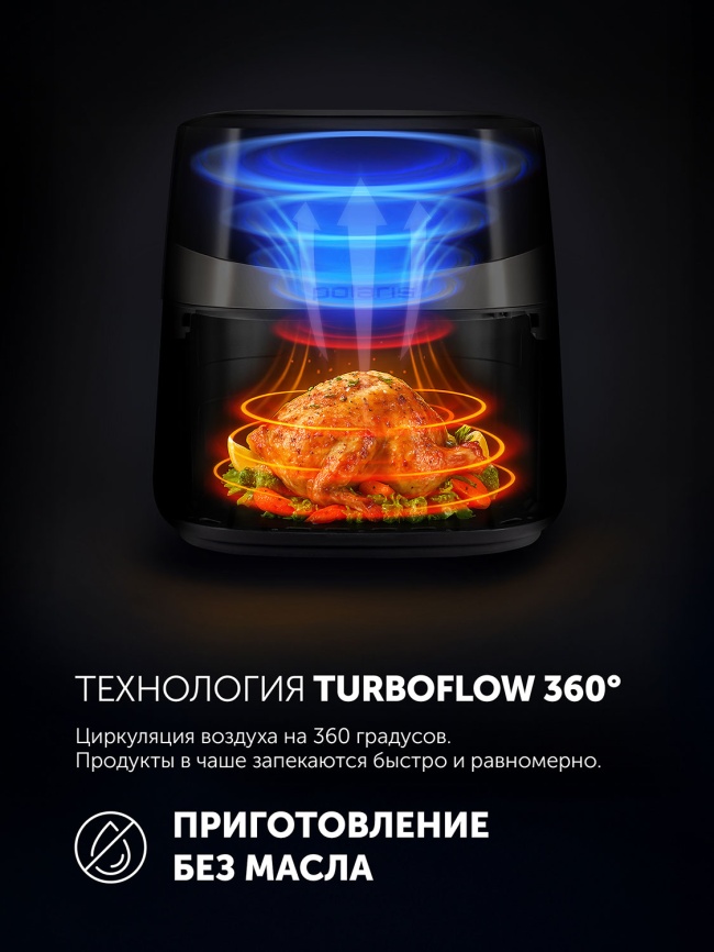 Аэрогриль Polaris PAF 8005W, WIFI, IQ Home, черный фото 5