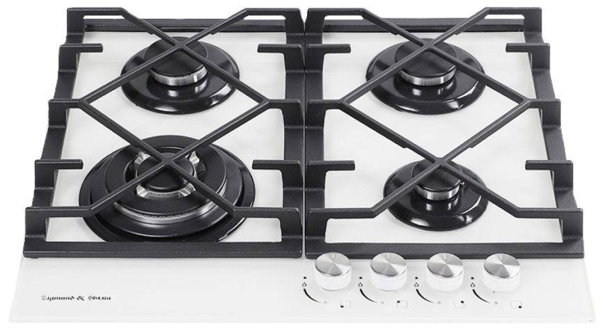 Газовая варочная панель Zigmund & Shtain MN 175.61 W 58 см, 4 конфорки электроподжиг газконтроль, белый фото 2
