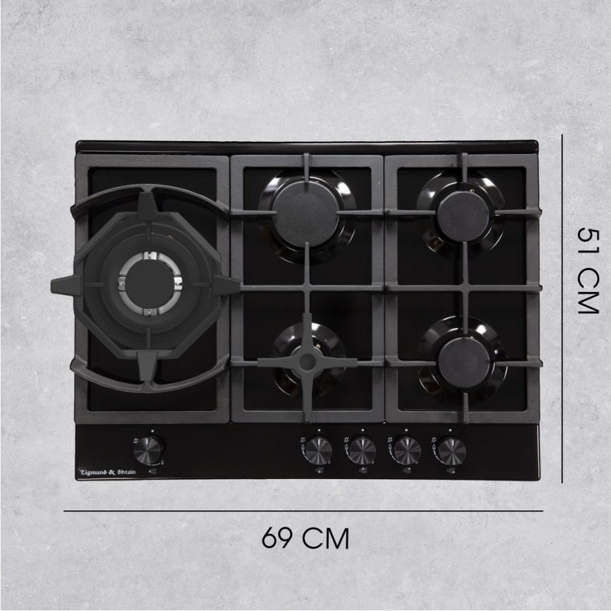 Газовая варочная панель Zigmund & Shtain G 14.7 B 69 см, 5 конфорок электроподжиг газконтроль, черный фото 12