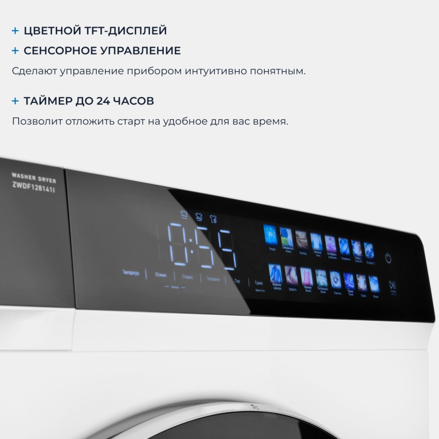 Стиральная машина с сушкой Zugel ZWDF128141I 12 кг, белый фото 4