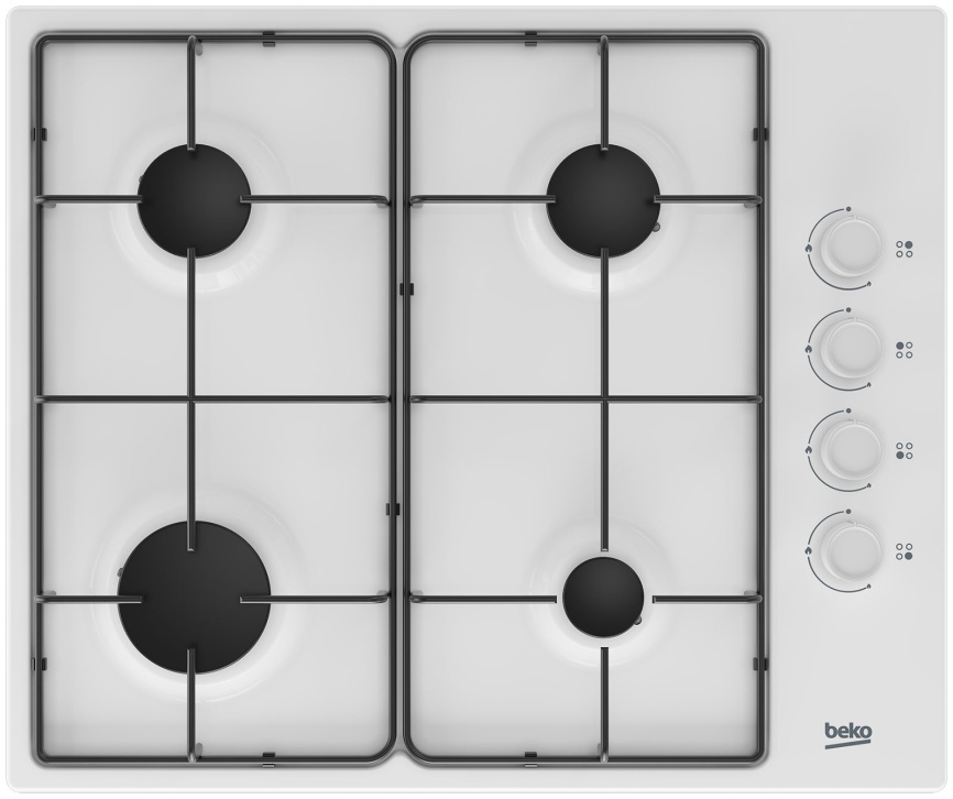 Газовая варочная панель Beko HIGG 64123 SW 61 см, 4 конфорки электроподжиг газконтроль, белый фото 1