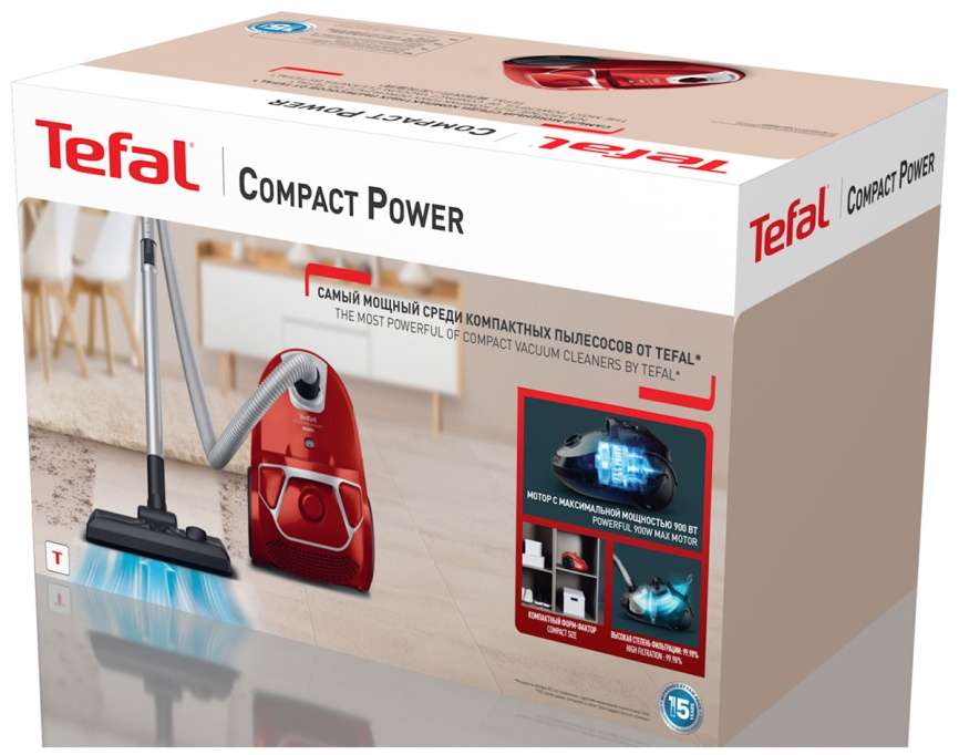 Пылесос с пылесборником Tefal Compact Power TW3953EA, красный фото 11