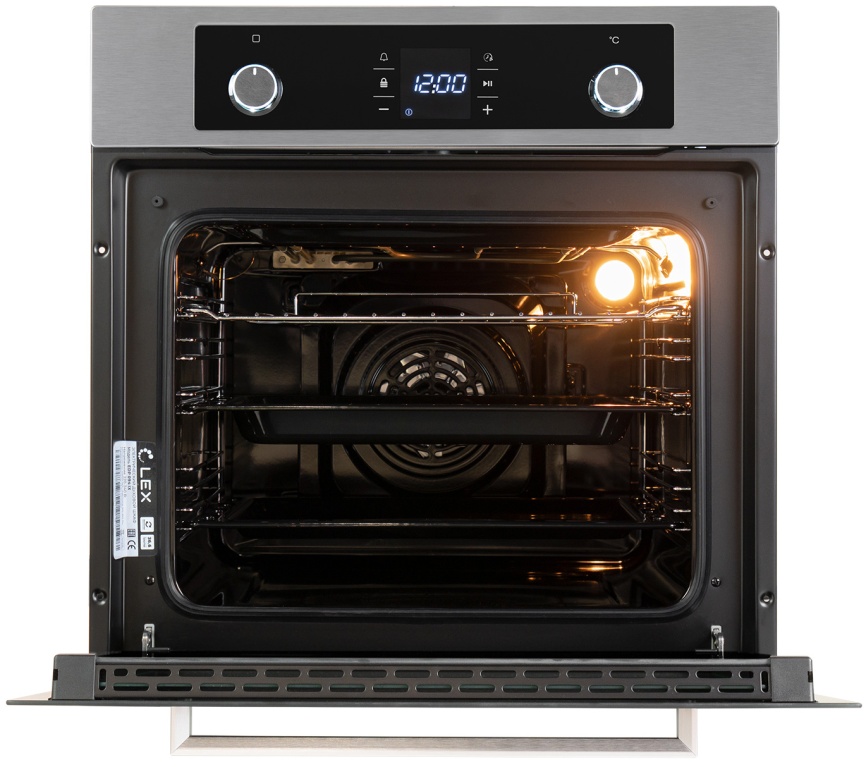 Электрический духовой шкаф LEX EDP 094 IX 59 см, 60 л, гриль и конвекция, черное стекло фото 2