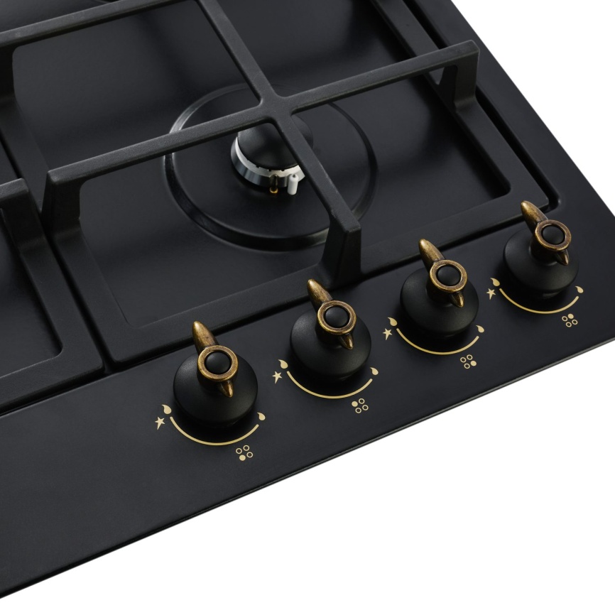 Газовая варочная панель De luxe TG4 750231 F - 079 60 см, 4 конфорки электроподжиг газконтроль, черный матовый фото 4