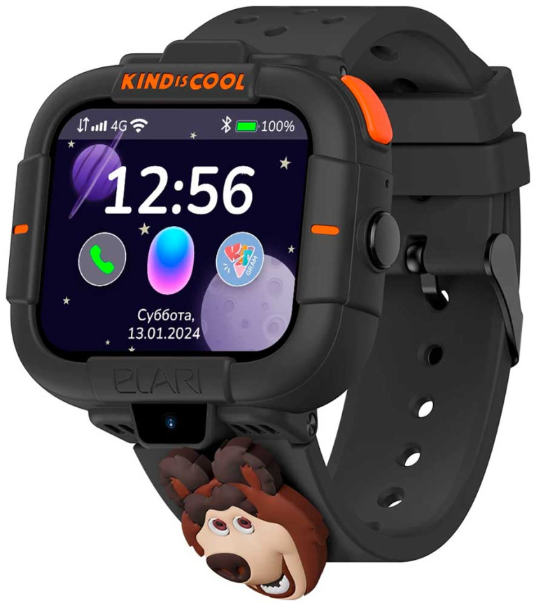 Детские часы-телефон  Elari KidPhone, Маша и Медведь (KP-MB-BLK) черные фото 2