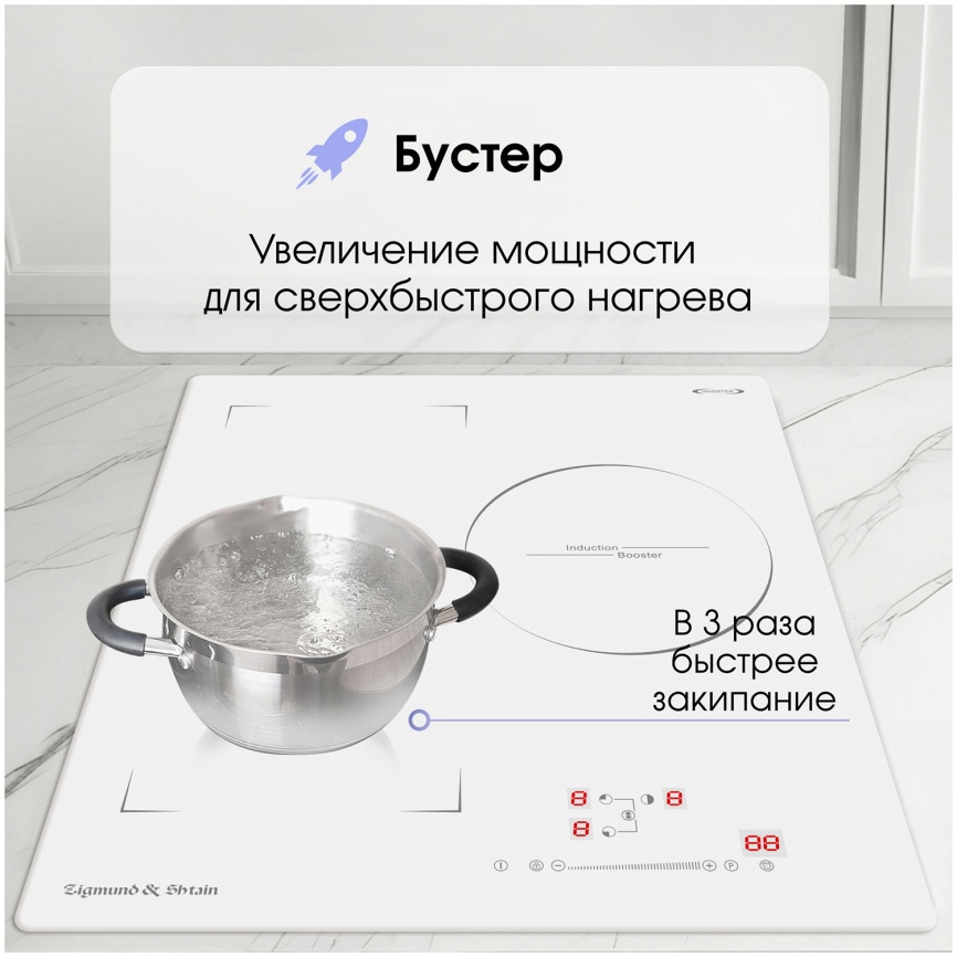 Электрическая варочная панель Zigmund & Shtain CI 49.4 W 45 см, 3 конфорки стеклокерамика, белый фото 4