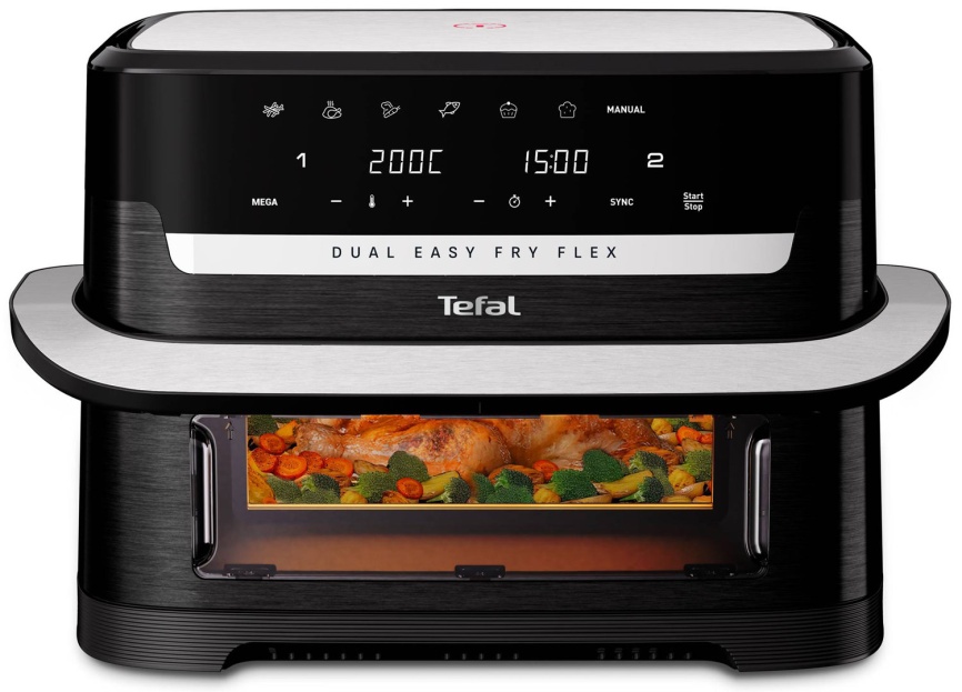 Аэрогриль Tefal Dual Easy Fry Flex EY9228E0 серебристый/ черный фото 2