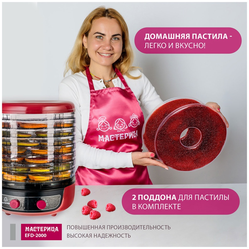 Сушилка для овощей 3 в 1 Мастерица с функциями приготовления йогурта и десертов EFD-2000, вишнево-черный фото 8