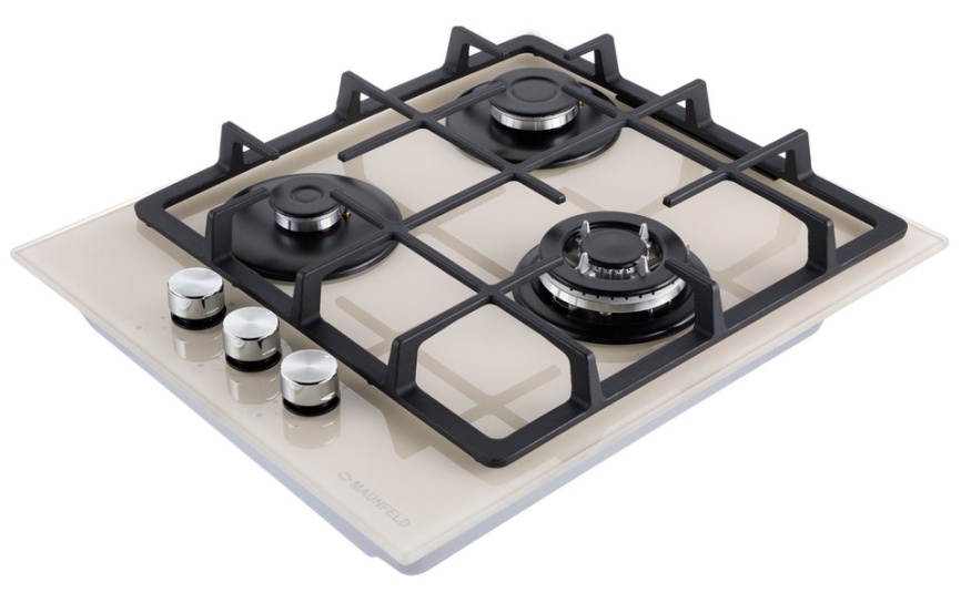 Газовая варочная панель Maunfeld EGHG.43.33CBGG 44 см, 3 конфорки электроподжиг газконтроль, бежевый фото 4