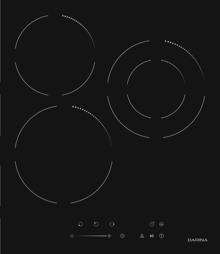 Электрическая варочная панель Darina 6P E3324 B 45 см, 4 конфорки стеклокерамика, черный фото 2