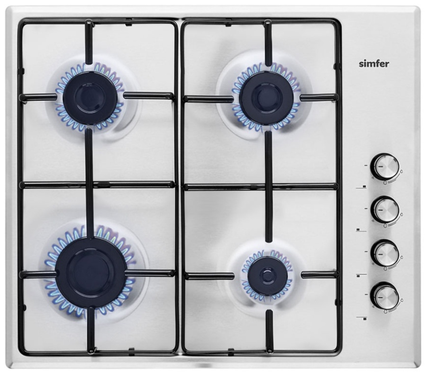 Газовая варочная панель Simfer H 60 Q 40 M 411 60 см, 4 конфорки электроподжиг, серебристый фото 1