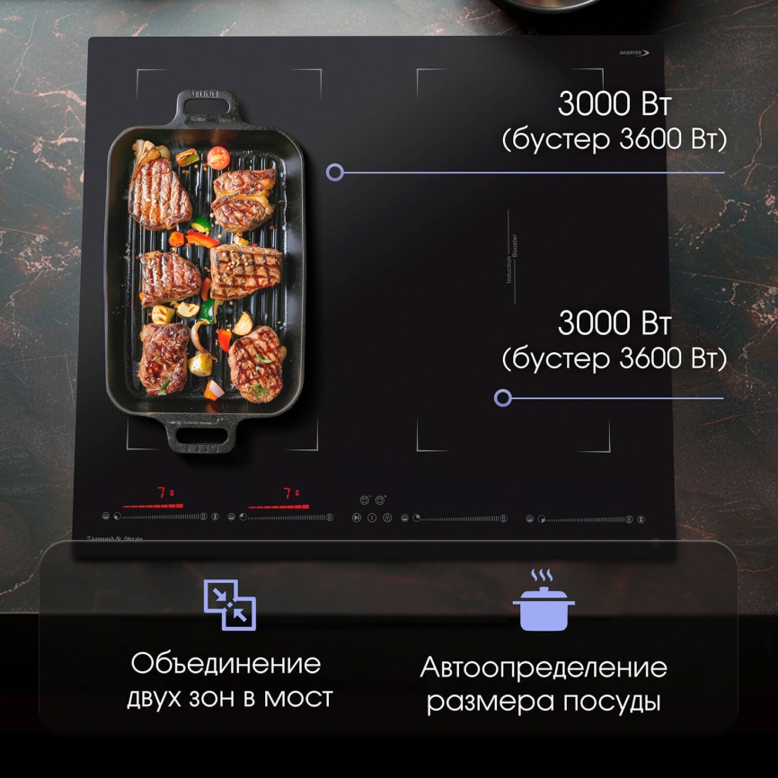 Электрическая варочная панель Zigmund & Shtain CI 29.6 B 59 см, 4 конфорки стеклокерамика, черный фото 7