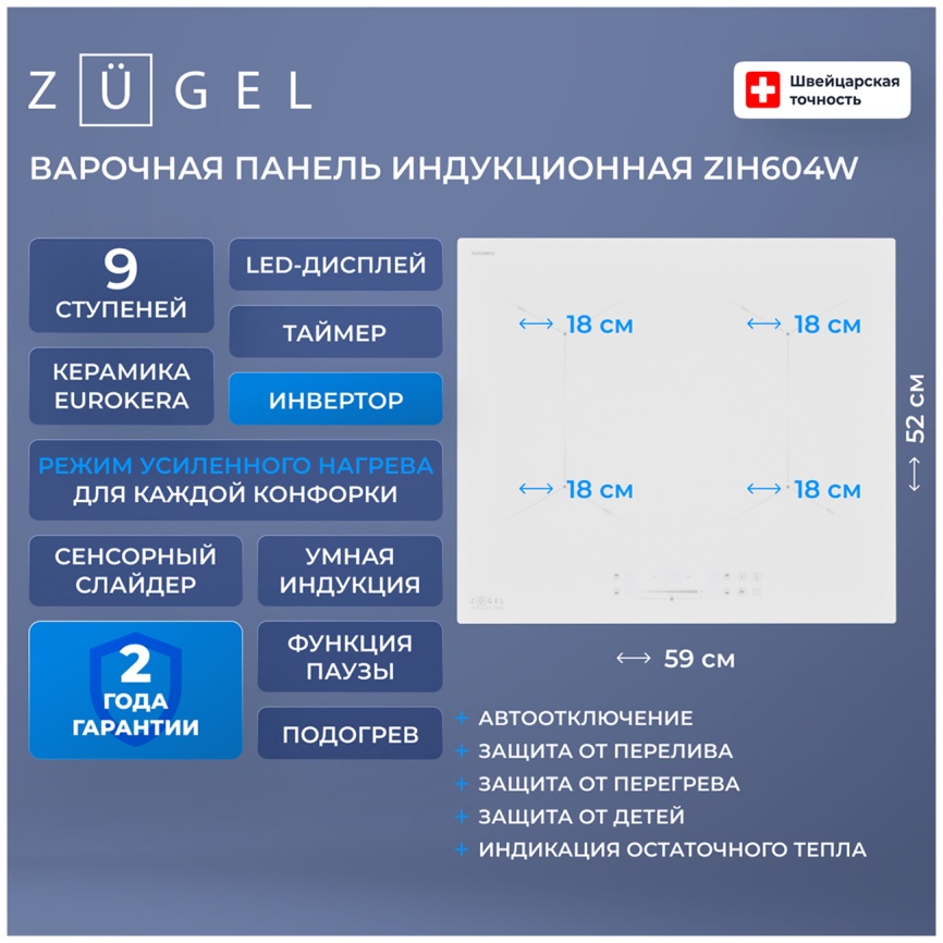 Электрическая варочная панель Zugel ZIH604W фото 3