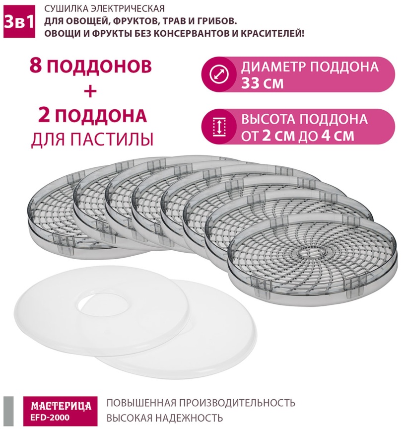 Сушилка для овощей 3 в 1 Мастерица с функциями приготовления йогурта и десертов EFD-2000, вишнево-черный фото 5