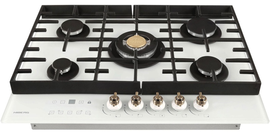 Газовая варочная панель Hiberg VM 7155 W 68 см, 5 конфорок электроподжиг газконтроль, белый фото 4