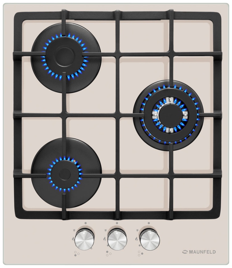 Газовая варочная панель Maunfeld EGHG.43.33CBGG 44 см, 3 конфорки электроподжиг газконтроль, бежевый фото 2