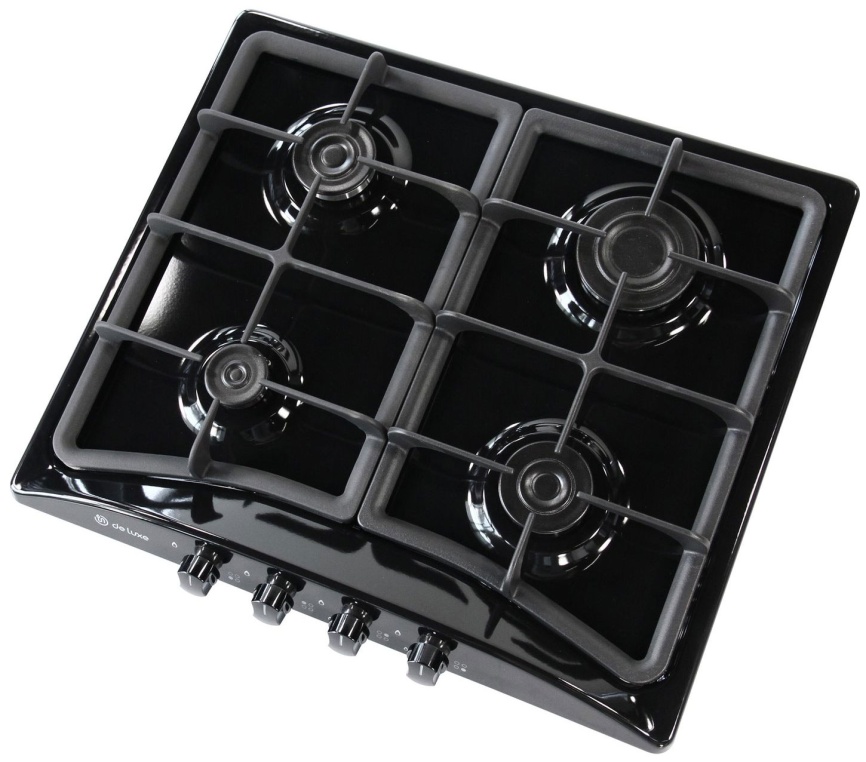 Газовая варочная панель De luxe 5840.00 гмв - 055ЧР 58 см, 4 конфорки электроподжиг газконтроль, черный фото 3