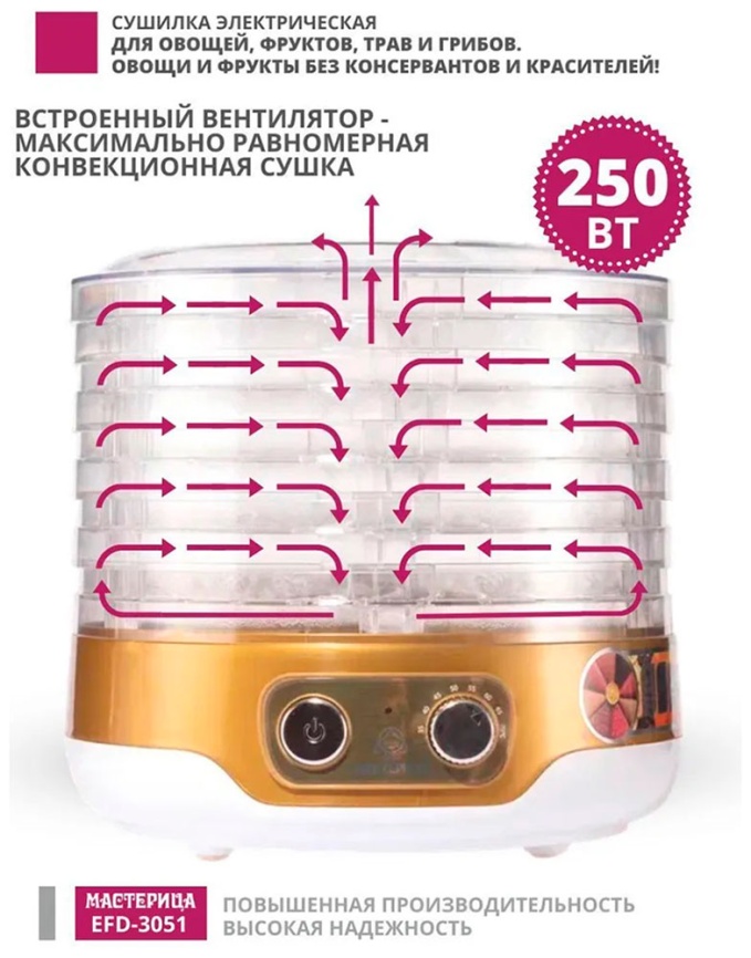 Сушилка для овощей Мастерица EFD-3051, бело-золотистый фото 10