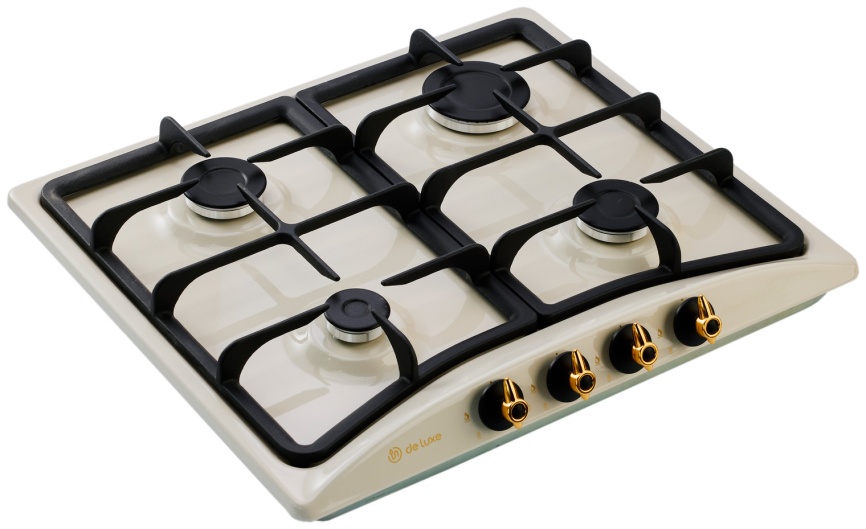 Газовая варочная панель De luxe 5840.00 гмв - 050ЧР 58 см, 4 конфорки электроподжиг газконтроль, бежевый фото 3