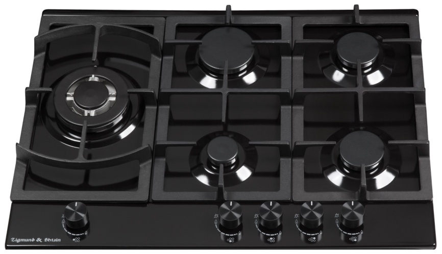 Газовая варочная панель Zigmund & Shtain G 14.7 B 69 см, 5 конфорок электроподжиг газконтроль, черный фото 2