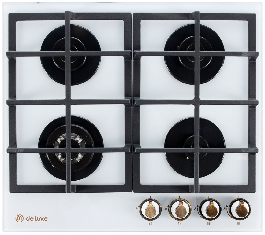 Газовая варочная панель De luxe GG4 750229F-TC-153 58 см, 4 конфорки электроподжиг газконтроль, белый фото 1