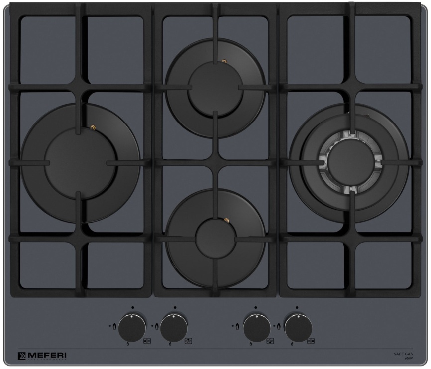 Газовая варочная панель Meferi MGH604GR GLASS ULTRA 60 см, 4 конфорки электроподжиг газконтроль, серый фото 2