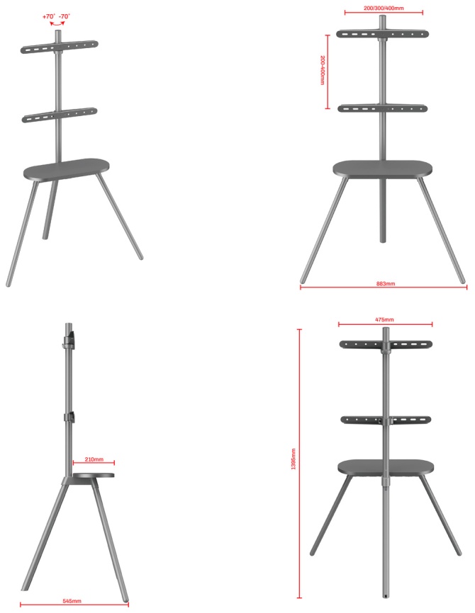 Стойка для телевизора мобильная, напольная UniTeki ST005NS с полкой, диагональ 37-65 дюйма фото 4