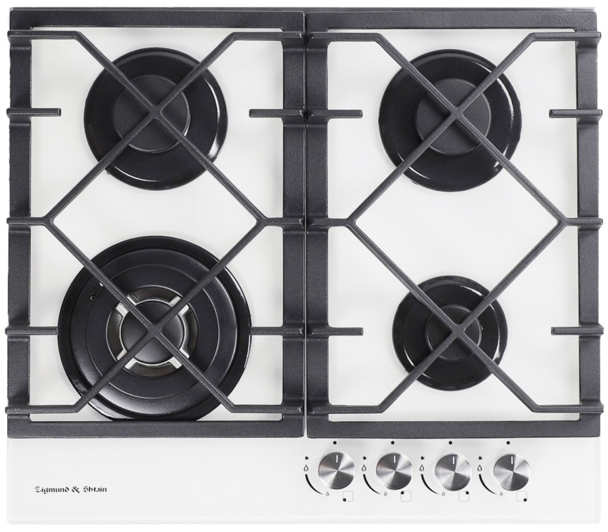 Газовая варочная панель Zigmund & Shtain MN 175.61 W 58 см, 4 конфорки электроподжиг газконтроль, белый фото 1