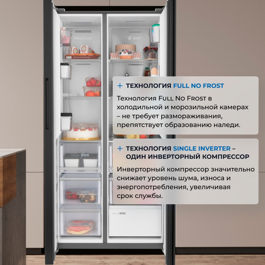 Холодильник Side-by-Side Zugel ZRSSI540XB No frost, черный фото 6