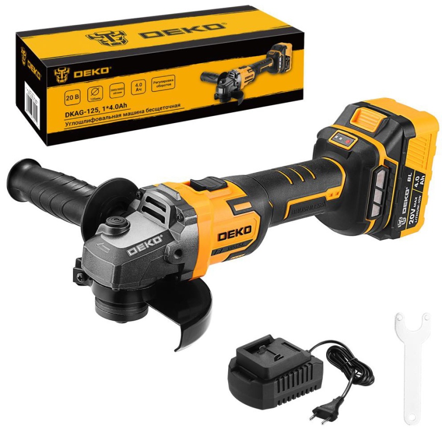Угловая шлифовальная машина (болгарка) Deko DKAG-125, 20 В, 1*4.0 Ач (083-1063) фото 1
