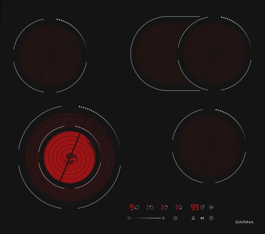 Электрическая варочная панель Darina 6P E328 B 59 см, 4 конфорки стеклокерамика, черный фото 6