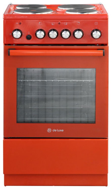 Электроплита De luxe 5004.16э-017 50 см, 43 л, 4 конфорки, коричнево-красный фото 1