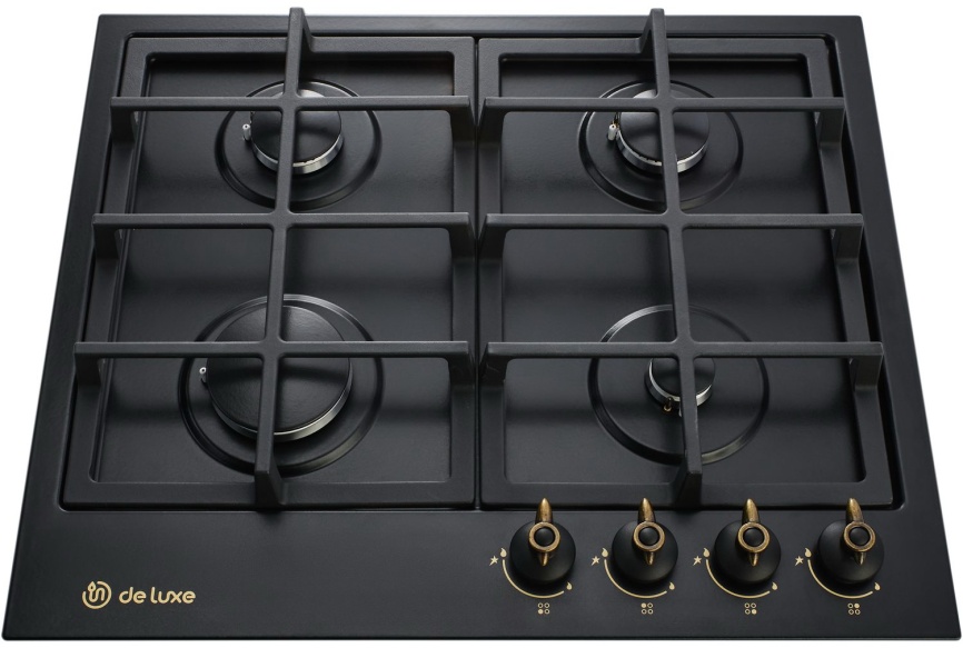 Газовая варочная панель De luxe TG4 750231 F - 079 60 см, 4 конфорки электроподжиг газконтроль, черный матовый фото 3