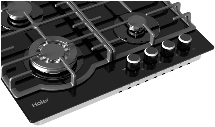 Газовая варочная панель Haier HHX-G64RFB 58 см, 4 конфорки электроподжиг газконтроль, черный фото 4