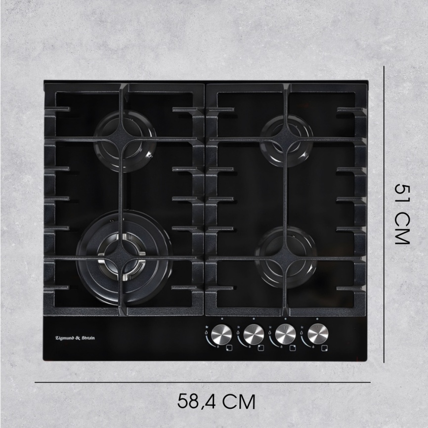 Газовая варочная панель Zigmund & Shtain MN 185.61 B 58 см, 4 конфорки электроподжиг газконтроль, черный фото 11