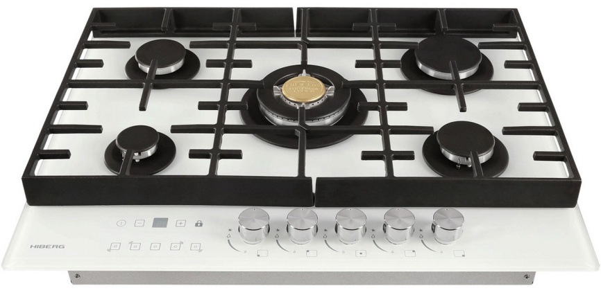 Газовая варочная панель Hiberg VM 7155 W 68 см, 5 конфорок электроподжиг газконтроль, белый фото 3