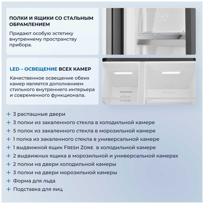 Холодильник Side-by-Side Zugel ZRTD459XB No frost, черный фото 7