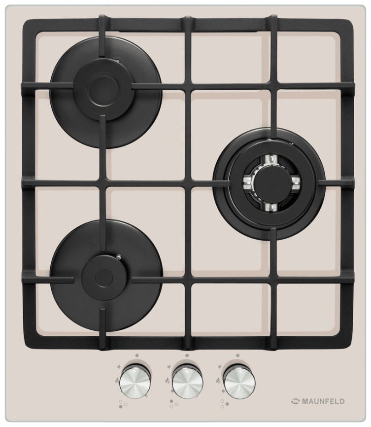 Газовая варочная панель Maunfeld EGHG.43.33CBGG 44 см, 3 конфорки электроподжиг газконтроль, бежевый фото 1