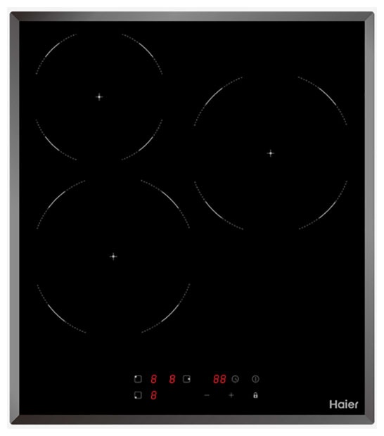 Электрическая варочная панель Haier HHY-C53NVB 45 см, 3 конфорки стеклокерамика, черный фото 1